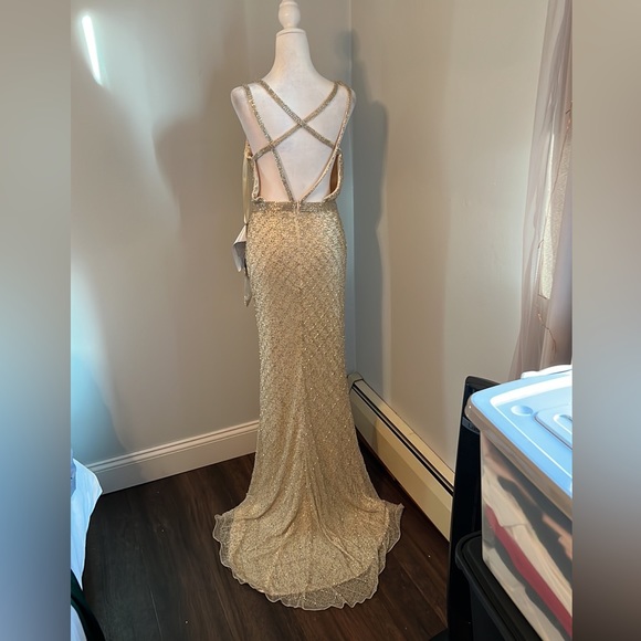 Mac Duggal 5374 Lattice Beadwork Strappy Back Dress 6 - Picture 6 of 9